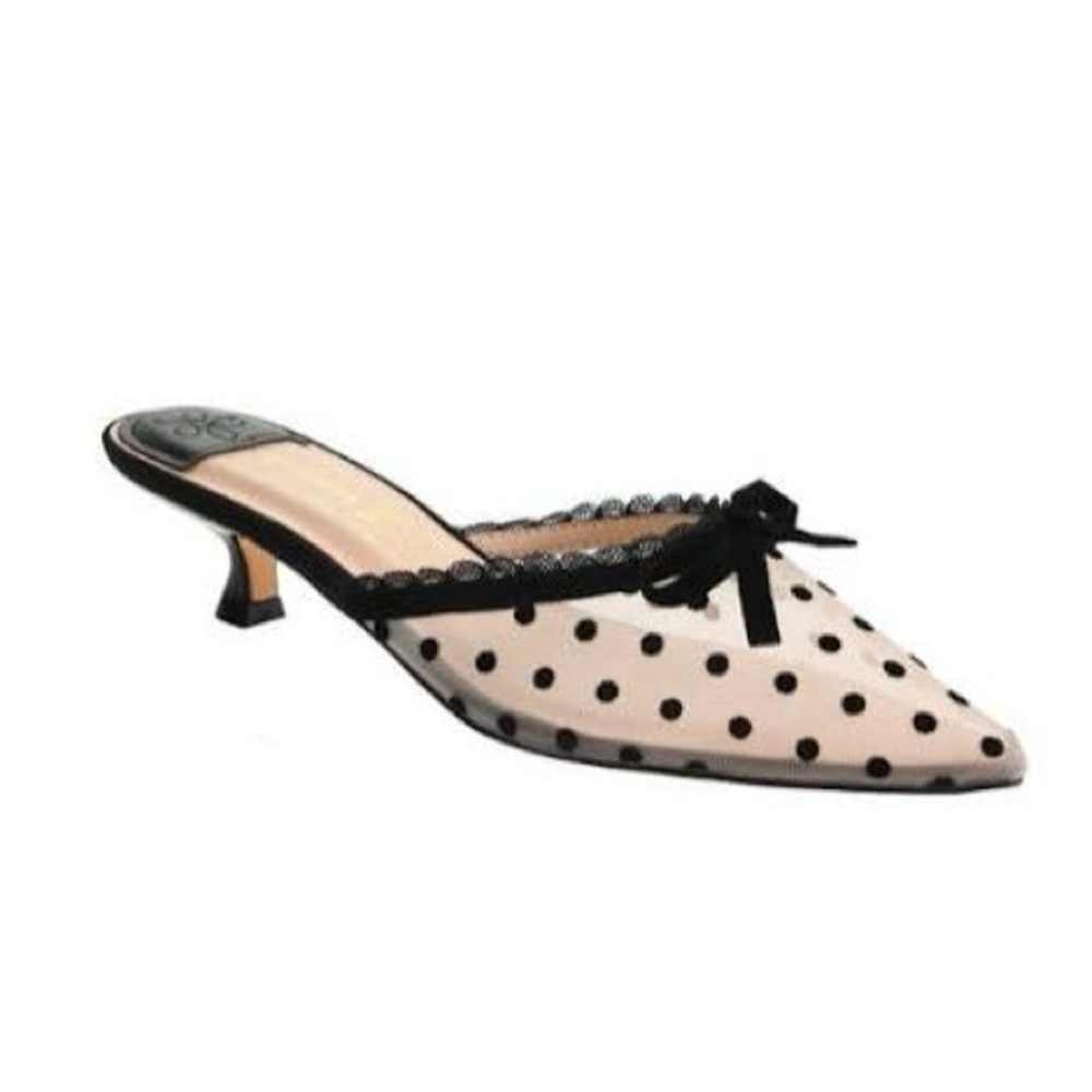 Chinese Laundry Pink and Black Polka Dot Pointed Toe Kitten Heel Mules